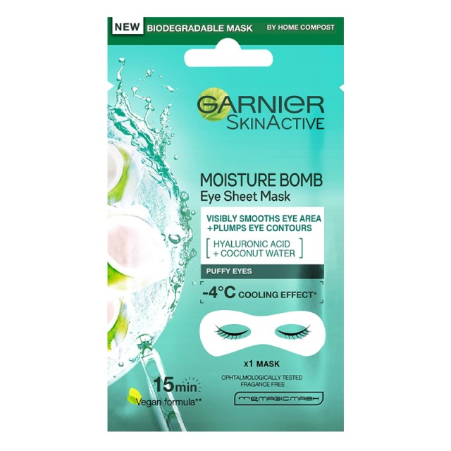 Garnier SkinActive Moisture Bomb Ενυδατική Υφασμάτινη Μάσκα Ματιών με Υαλουρονικό Οξύ & Νερό Καρύδας, 6g