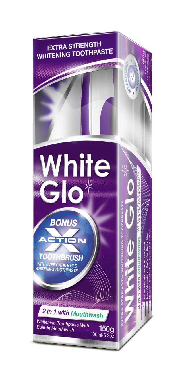 WhiteGlo Professional Choise 2in1 with Mouthwash, Λευκαντική Οδοντόκρεμα 150ml + Οδοντόβουρτσα + Mεσοδόντια