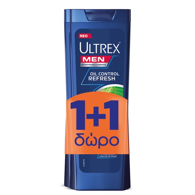 Ultrex Men Oil Control Refresh, Αντιπιτυριδικό Σαμπουάν για Λιπαρά Μαλλιά & Ξηροδερμία, 2x360ml 1+1 ΔΩΡΟ