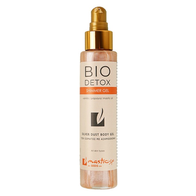 Mastic Spa Bio Detox Moisturizing & Illumintaing Shimmering Body Gel, Ενυδατικό Τζελ Σώματος με φυτική Aσημόσκονη Ιδανικό για ξηρές & ευαίσθητες επιδερμίδες, 100ml