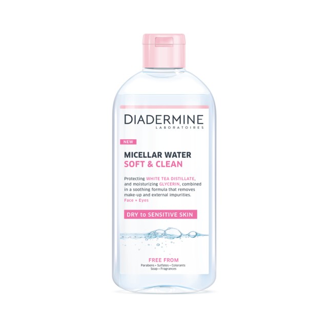 Diadermine Soft & Clean Micellar Water, Νερό Καθαρισμού & Ντεμακιγιάζ για Πρόσωπο & Μάτια, για ξηρό & ευαίσθητο δέρμα, 400ml
