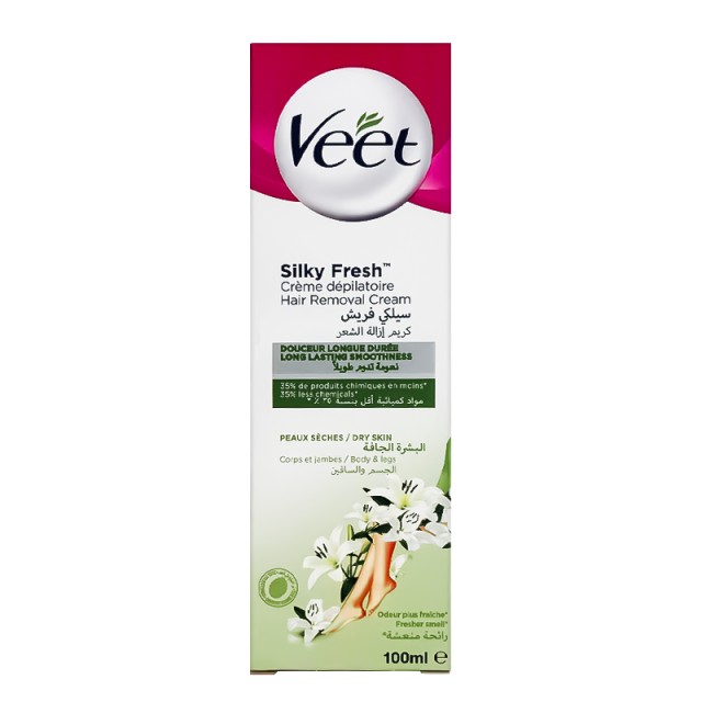 Veet Silky Fresh, Κρέμα Αποτρίχωσης για Σώμα & Πόδια για Ξηρή Επιδερμίδα, 100ml