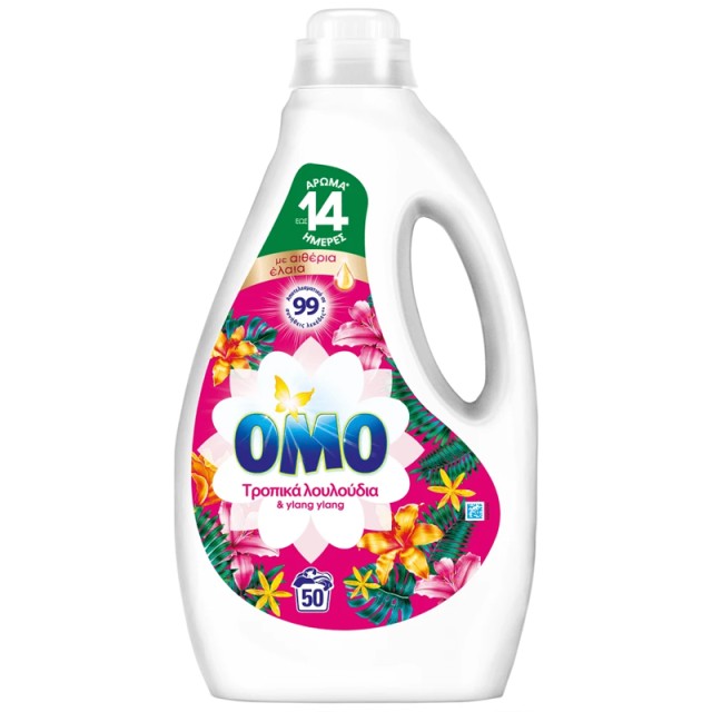 Omo Τροπικά Λουλούδια & Ylang Ylang, Υγρό Πλυντηρίου Ρούχων, 2.25lt, 50 μεζούρες