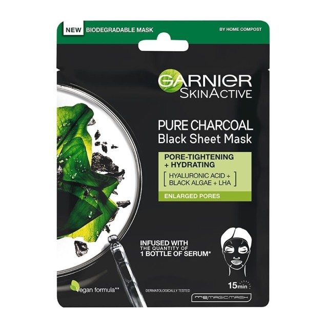 Garnier Skin Active Pure Charcoal Back Tissue Mask Μάσκα Καθαρισμού, Ενυδάτωσης & Μείωσης των Πόρων, 28g