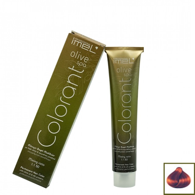 Imel Olive Spa  Νο8.4, Ξανθό Ανοικτό Χάλκινο, Επαγγελματική Mόνιμη Bαφή Mαλλιών με Mετάξι & Λάδι Ελιάς, 100ml