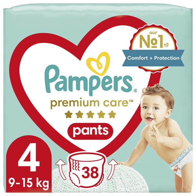 Pampers Premium Care Pants, Πάνες Βρακάκι No4 (9-15kg), 38τμχ, JUMBO PACK