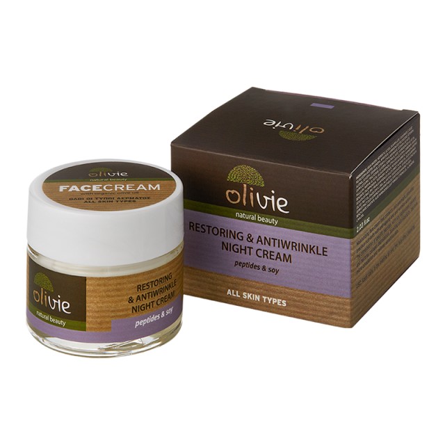 Olivie Restoring & Anti-wrinkle Night Cream, Επανορθωτική & Αντιρυτιδική Κρέμα Προσώπου Νύχτας με Πεπτίδια & Σόγια, 60ml