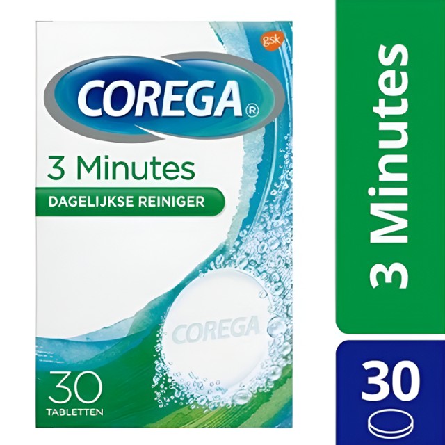 Corega 3 Minutes Καθαριστικά Δισκία για Τεχνητή Οδοντοστοιχία, 30tabs