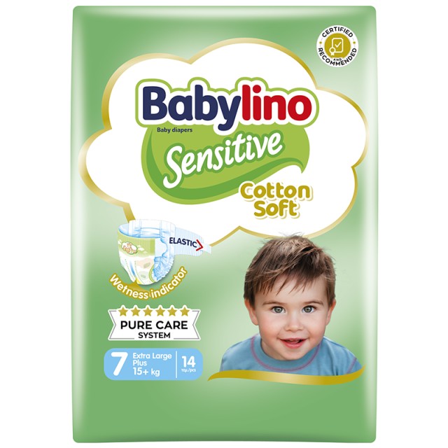 Βρεφική πάνα Babylino Sensitive Cotton Soft No7 15+ Kg 14 τεμ