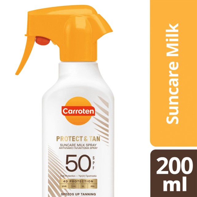 Carroten Protect & Tan Suncare Milk Spray 4D Protection SPF50 Αντηλιακό Γαλάκτωμα Σώματος σε Spray, 270ml