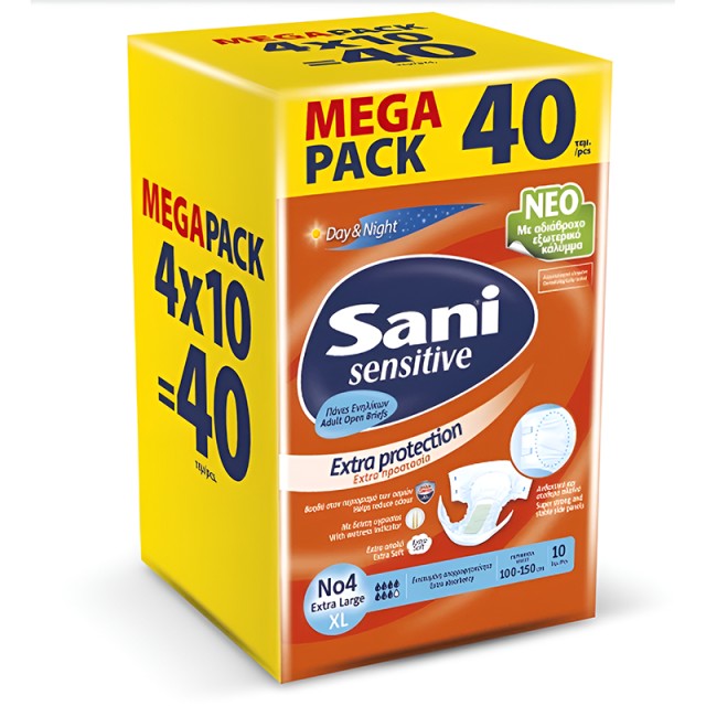 Ανοιχτή πάνα ακράτειας Sani Sensitive Extra Large No4 MEGA PACK, 40τεμ.