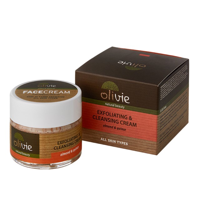 Olivie Exfoliating & Cleansing Cream with Almond & Quince, Ήπια Απολεπιστική Κρέμα Προσώπου με Φυσικούς Κόκκους Αμυγδάλου, 60ml