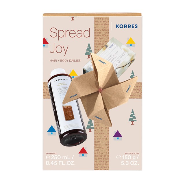 Korres Spread Joy Hair & Body Dailies Shampoo, Σαμπουάν για Λεπτά & Αδύναμα Μαλλιά, 250ml & Butter Soap Σαπούνι Σώματος Αγνό Βαμβάκι, 150g, 1σετ