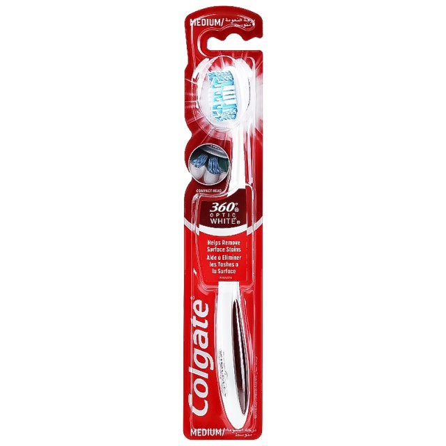 Colgate 360° Optic White Medium, Οδοντόβουρτσα Μέτρια, 1τμχ