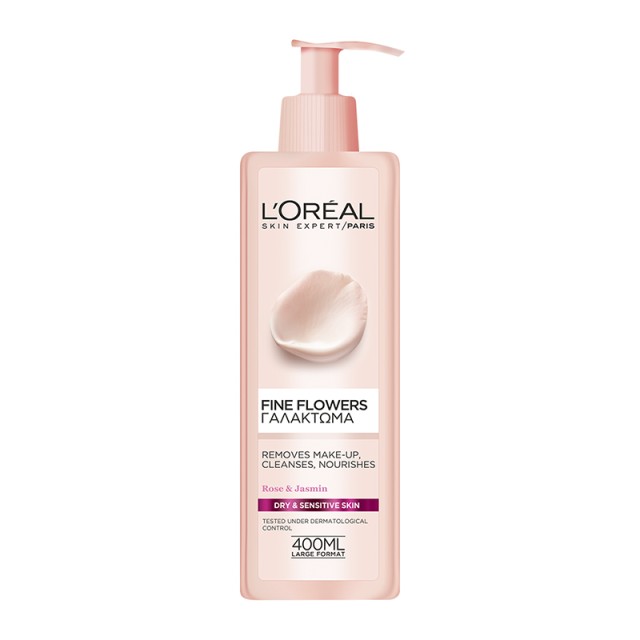 L'oreal Fine Flowers, Γαλάκτωμα Ντεμακιγιάζ για Ξηρή & Ευαίσθητη Επιδερμίδα, 400ml