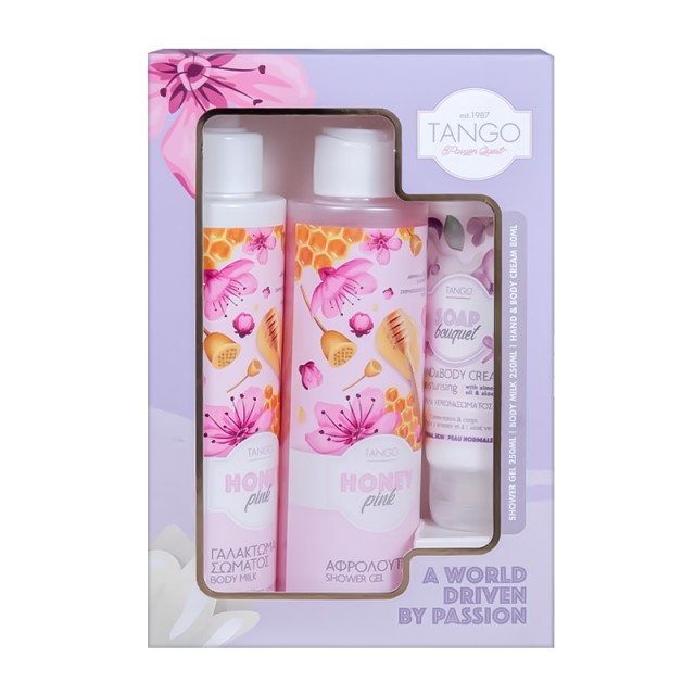 Tango Body Gift Set Honey Pink & Soap Bouquet, Αφρόλουτρο 250ml + Γαλάκτωμα Σώματος 250ml + Κρέμα Χεριών 80ml, Σετ Δώρου