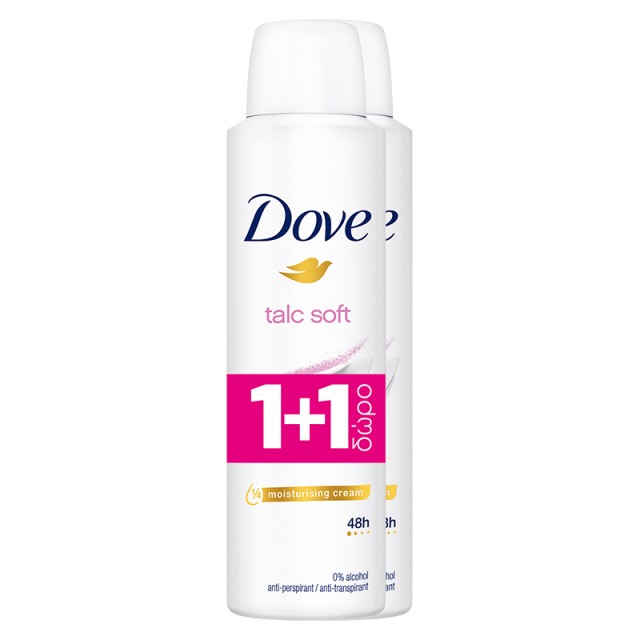 Dove Talc Soft 48h Anti-Perspirant Spray, Αποσμητικό Σπρέι 2x150ml, 1+1 ΔΩΡΟ
