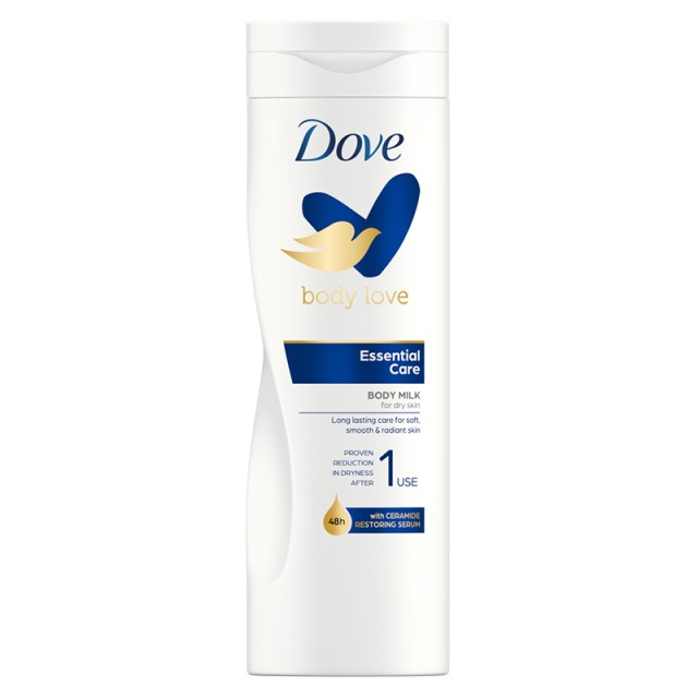 Dove Essential Care Body Milk for Dry Skin, Γαλάκτωμα Σώματος Ιδανικό για Ξηρή Επιδερμίδα, 400ml