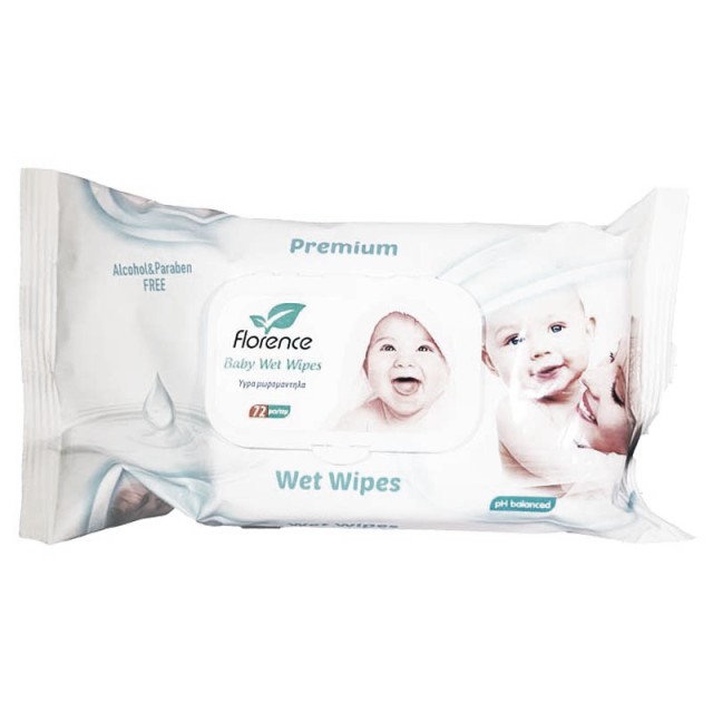 Florence Baby Wet Wipes Cream Lotion, Μωρομάντηλα 72τμχ