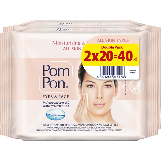 Pom Pon All Skin Types Υγρά μαντήλια ντεμακιγιάζ Double Pack 40 τεμ. (2x20 τεμ.)