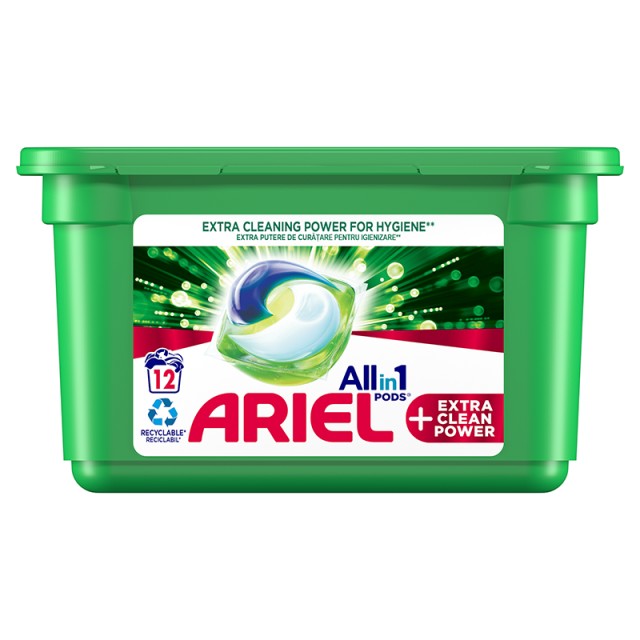 Ariel All-in-1 PODS + Extra Clean Power Κάψουλες Πλυντηρίου - 12 Κάψουλες