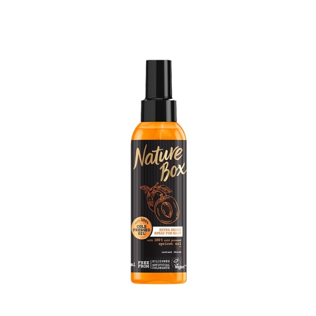 Nature Box Extra Shine Spray Apricot Oil, Σπρέι Περιποίησης Μαλλιών για Λάμψη, 150ml