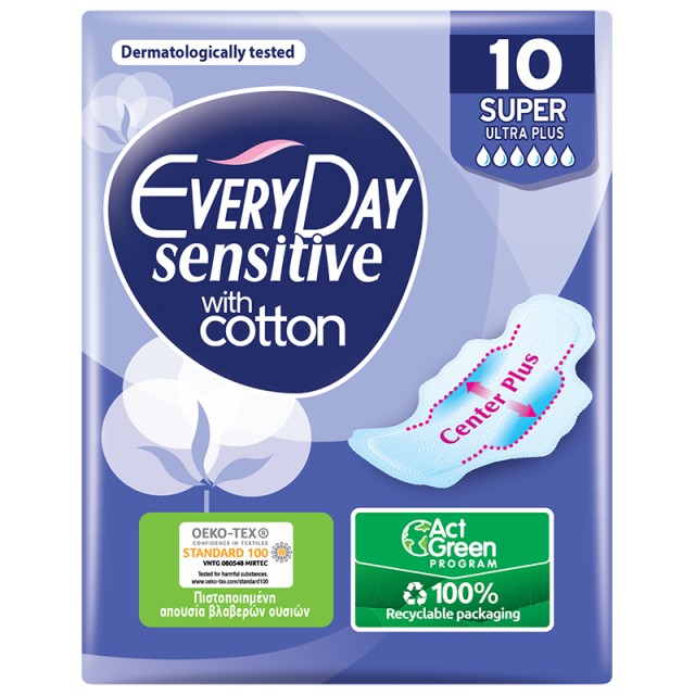Every Day Σερβιέτες Sensitive with cotton SUPER Ultra Plus 10 τεμ.