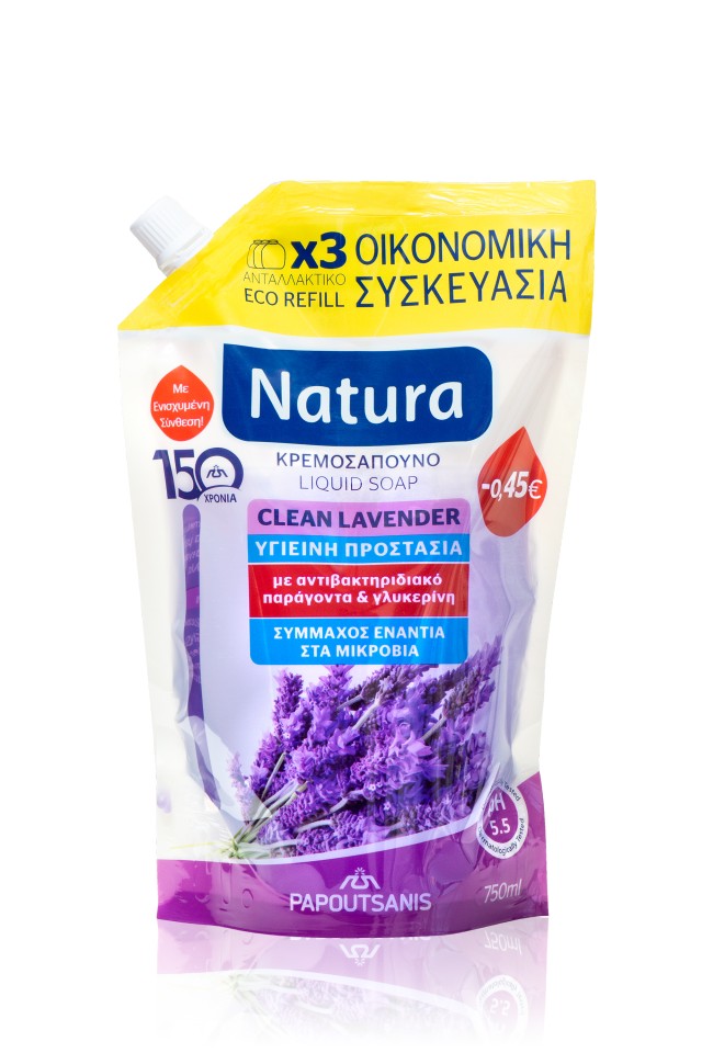 Papoutsanis Natura Lavender Clean Refill Ανταλλακτικό Υγρό Κρεμοσάπουνο, 750ml