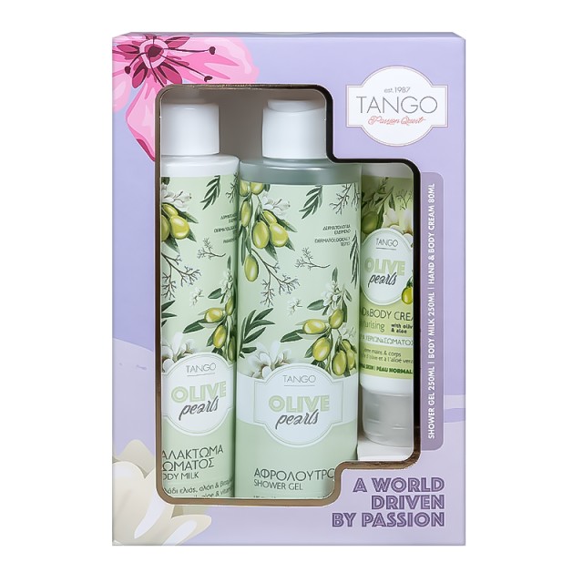 Tango Body Gift Set Olive Pearls, Αφρόλουτρο 250ml + Γαλάκτωμα Σώματος 250ml + Κρέμα Χεριών 80ml, Σετ Δώρου