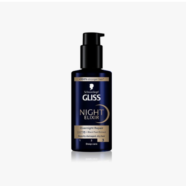 Schwarzkopf Gliss Night Elixir Overnight Repair, Επανορθωτικός Ορός Μάσκα Νυκτός για Πολύ Ταλαιπωρημένα Μαλλιά, Χωρίς Ξέβγαλμα 100ml