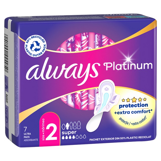Always Platinum Ultra Super Plus, Σερβιέτες με Φτερά, 7τμχ