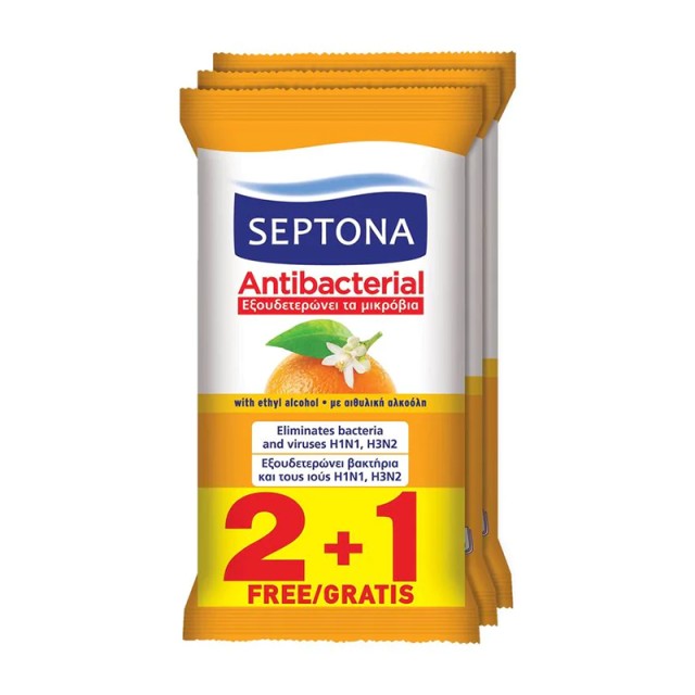 Septona με άρωμα Ανθός Πορτοκαλιού, Aντιβακτηριακά μαντηλάκια Χεριών, 3x15τμχ 2+1 ΔΩΡΟ