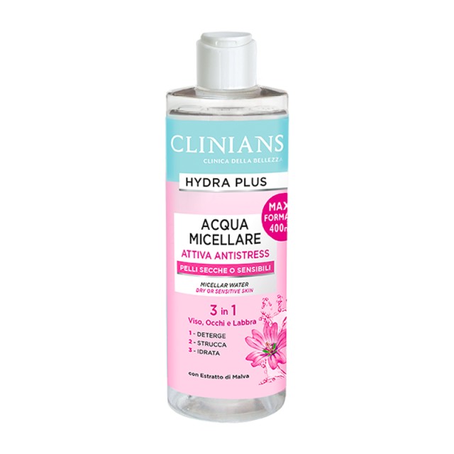 Clinians Hydra Plus Micellar Water, Νερό Καθαρισμού & Ντεμακιγιάζ για Πρόσωπο & Μάτια, για ξηρό & ευαίσθητο δέρμα, 400ml