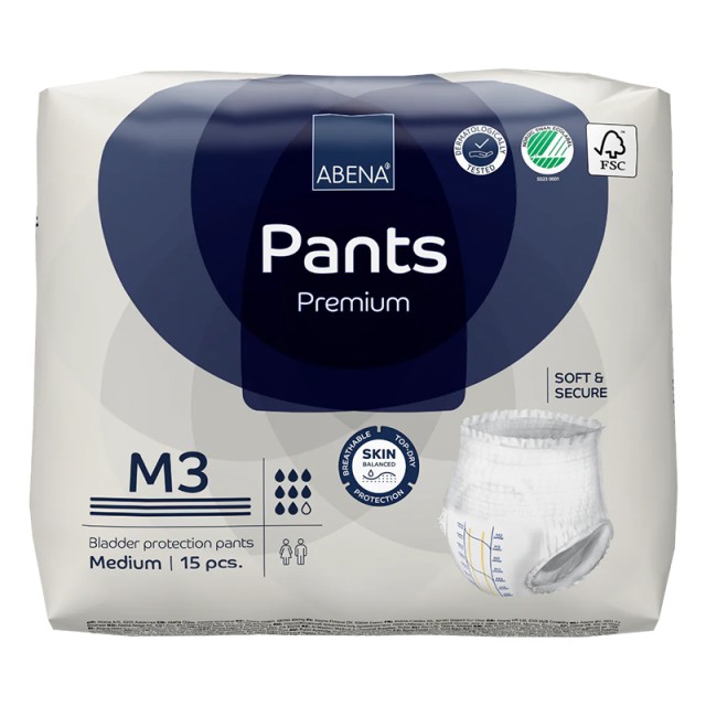 Abena Pants Premium M3, 8 Σταγόνες Μέγεθος Medium, 80-110cm, Εσώρουχα Ακράτειας 15τμχ