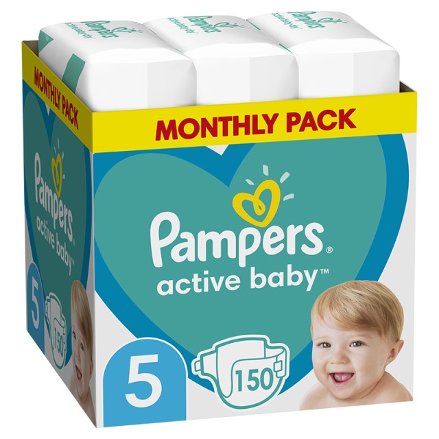 Pampers Active Baby Πάνες Μεγ. 5 (11-16kg) - 150 Πάνες MONTHLY PACK