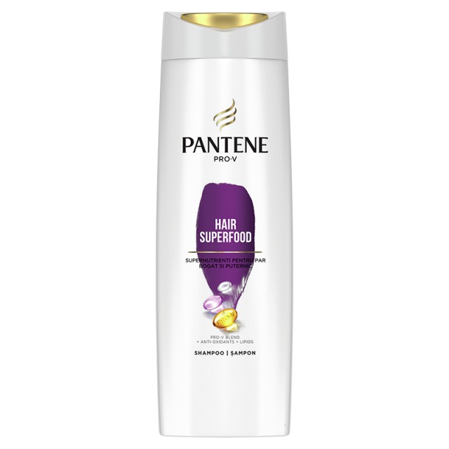 Pantene Pro-V Superfood, Σαμπουάν Θρέψης Για Ταλαιπωρημένα, Αδύναμα & Λεπτά Μαλλιά, με Αντιοξειδωτικά & Λιπίδια, 360ml