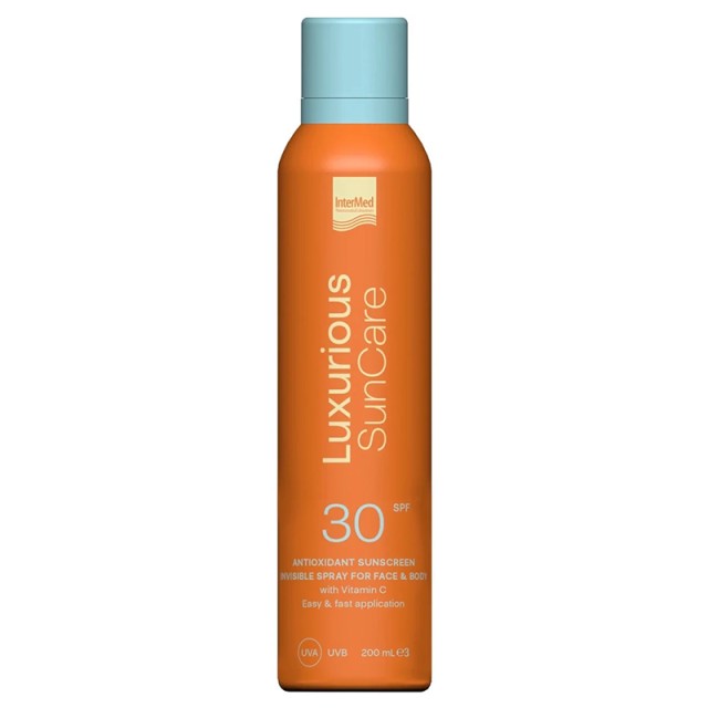 Intermed Luxurious SunCare Antioxidant Sunscreen Invisible Spray SPF30, Αντηλιακό Σπρέι με βιταμίνη C για Πρόσωπο & Σώμα, 200ml