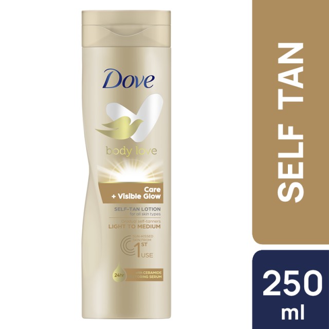 Dove Visible Glow Medium Self Tan Body Lotion Αυτομαυριστική Λοσιόν για Ανοιχτόχρωμες προς Μέτριες Επιδερμίδες, 250ml