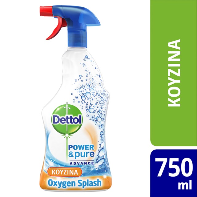 Dettol Power & Pure Oxyzen Splash Spray, Kαθαριστικό Σπρέι Κουζίνας 500ml+250ml ΔΩΡΟ