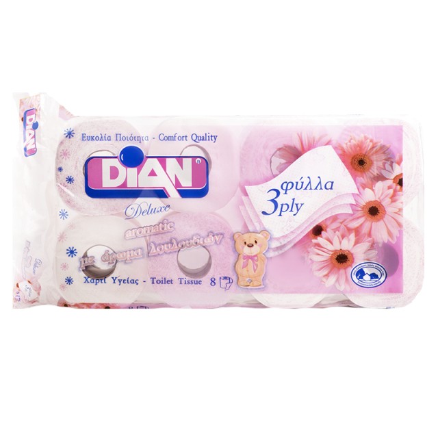 Dian Deluxe με Άρωμα Λουλουδιών, Χαρτί Υγείας 3φυλλο 110γρ, 8τμχ