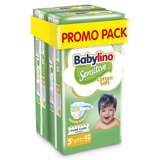 Βρεφική πάνα Babylino Sensitive Cotton Soft No5+ 12-17 Kg, PROMO PACK (2x42τμχ) 84τμχ