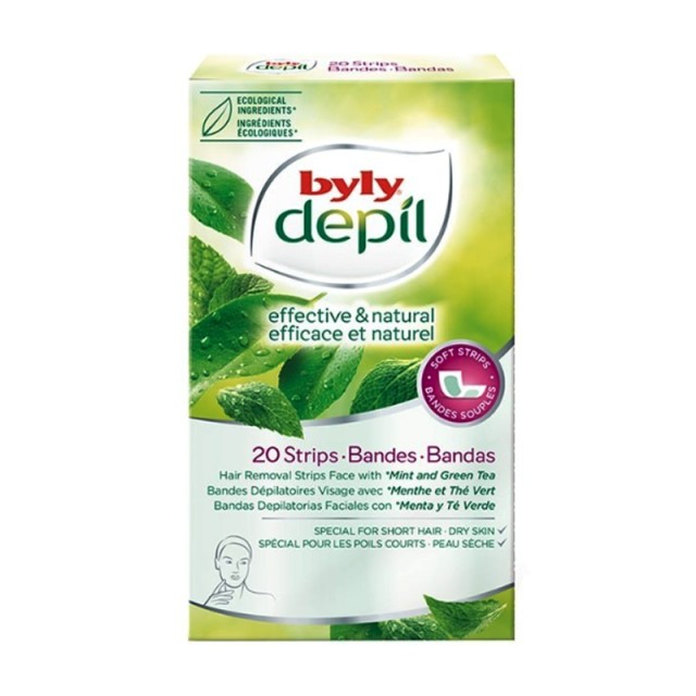 Perky Byly Depil Mint and Green Tea, Αποτριχωτικές Ταινίες Προσώπου με Μέντα & Πράσινο Τσάι, 20 τεμ