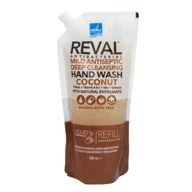 Intermed Reval Deep Cleansing Hand Wash Coconut Refill, Ανταλλακτικό Κρεμοσάπουνο Χεριών με Ήπια Αντιβακτηριδιακή Προστασία 500ml