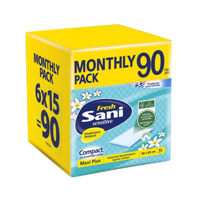 Sani Sensitive Fresh Maxi Plus Υποσέντονα 90x60cm, Monthly Pack, 90τμχ