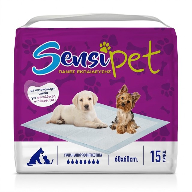 Sensipet Υποσέντονα για κατοικίδια 60x60 με αυτοκόλλητα & Sap 15τεμ.
