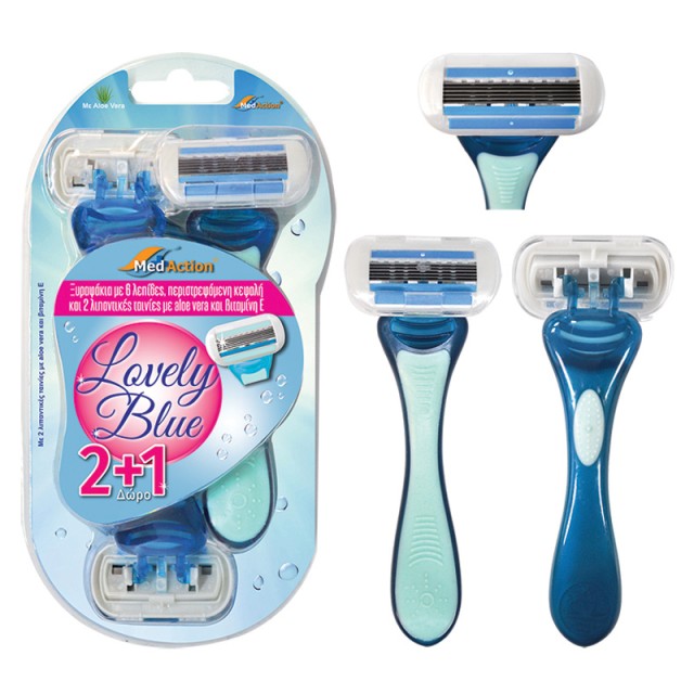 Ξυραφάκια Medaction Lovely Blue 2+1δώρο 6λέπιδα 2xΠροστασία