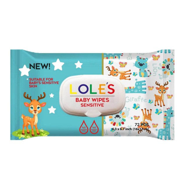 Lole's 0% Alcohol Baby Wipes Sensitive, Μωρομάντηλα, 72τμχ