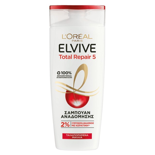LOreal Paris Elvive Total Repair 5 Total Repair 5, Σαμπουάν Αναδόμησης Ταλαιπωρημένων Μαλλιών, 400ml