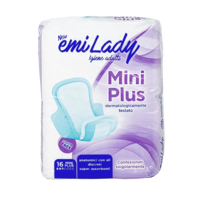 Emi Lady Mini Plus, Σερβιέτες Ακράτειας με Φτερά, 16τμχ