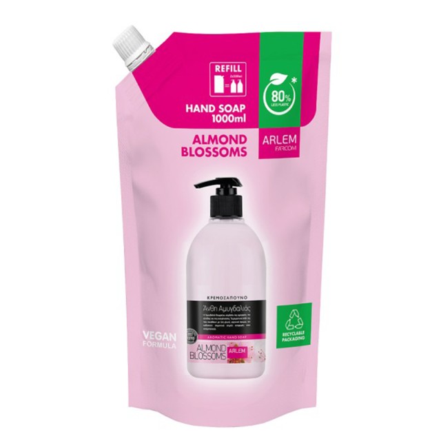 Arlem Alomond Blossoms Doypack Refill, Κρεμοσάπουνο Ανταλλακτικό με Άρωμα Άνθη Αμυγδαλιάς, 1000ml